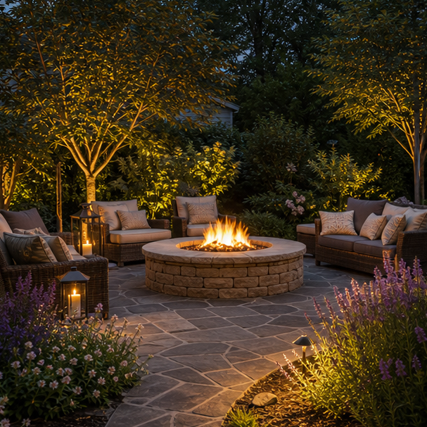 Outdoor Living Landscaping Ideas with fire feature