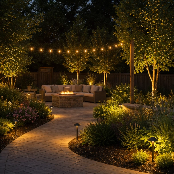 Outdoor Living Landscaping Ideas with lighting direction