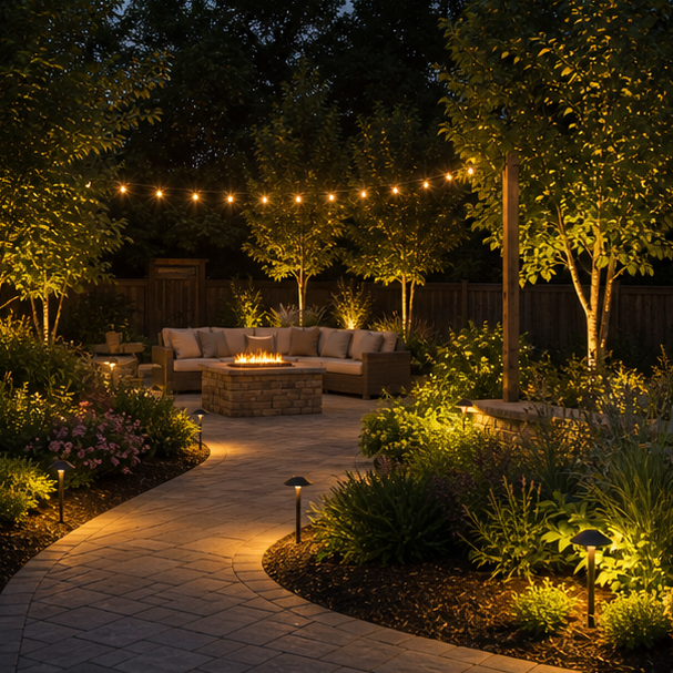 Outdoor Living Landscaping Ideas with lighting direction