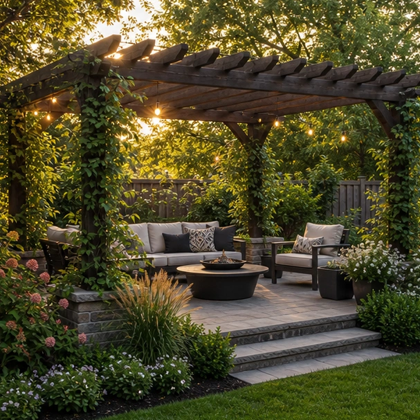 Outdoor Living Landscaping Ideas with pergola shade