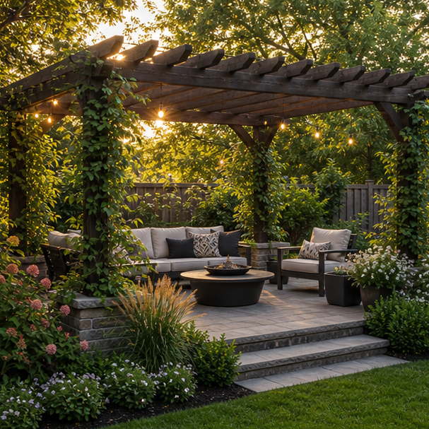 Outdoor Living Landscaping Ideas with pergola shade
