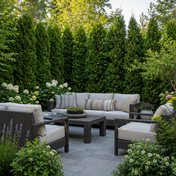 Outdoor Living Landscaping Ideas with privacy backdrop