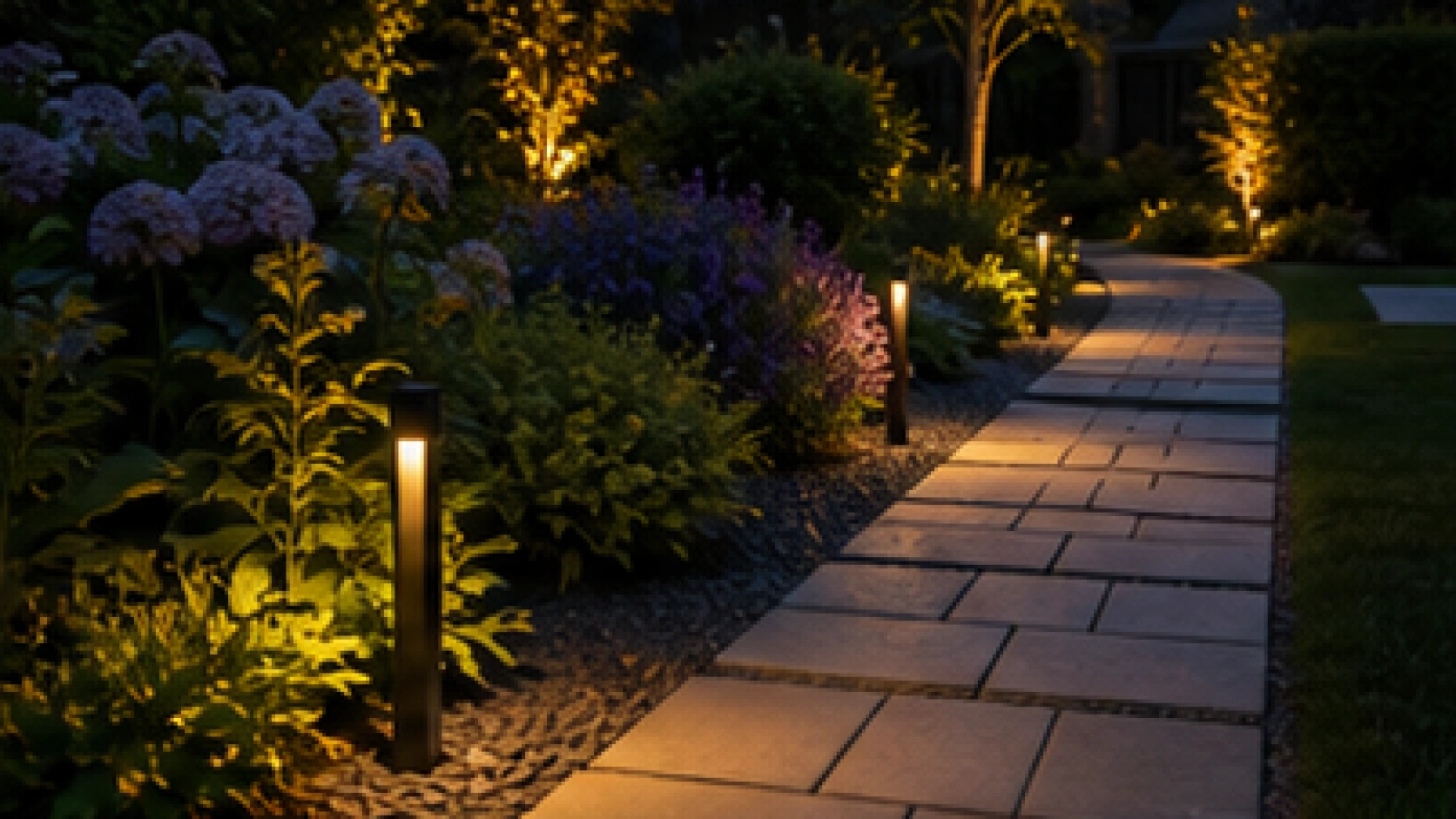 Outdoor Pathway Lighting Ideas materials and planting