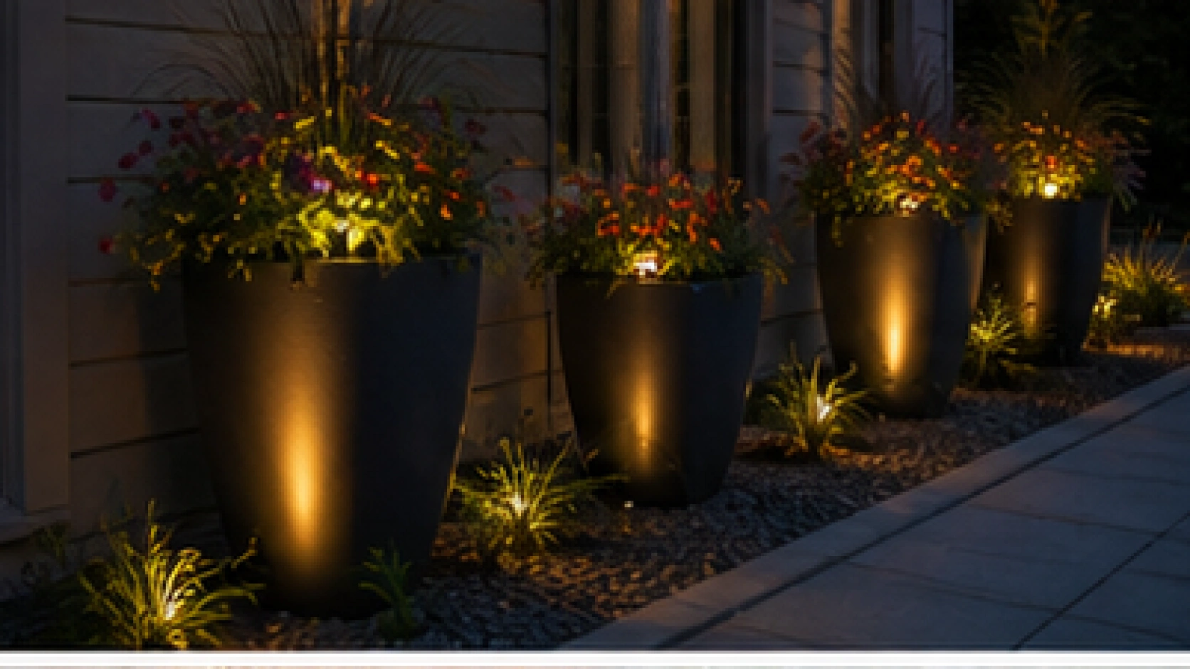 Outdoor Pathway Lighting Ideas with lit planters