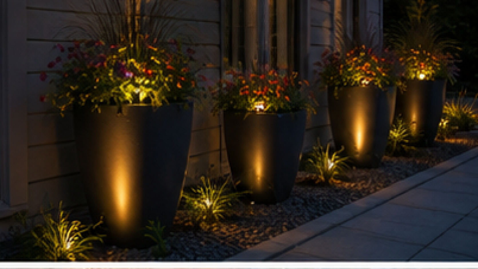 Outdoor Pathway Lighting Ideas with lit planters
