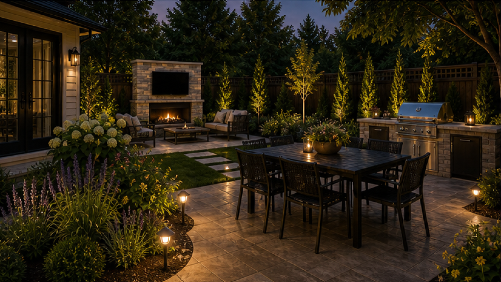 Patio Ideas with path light accents