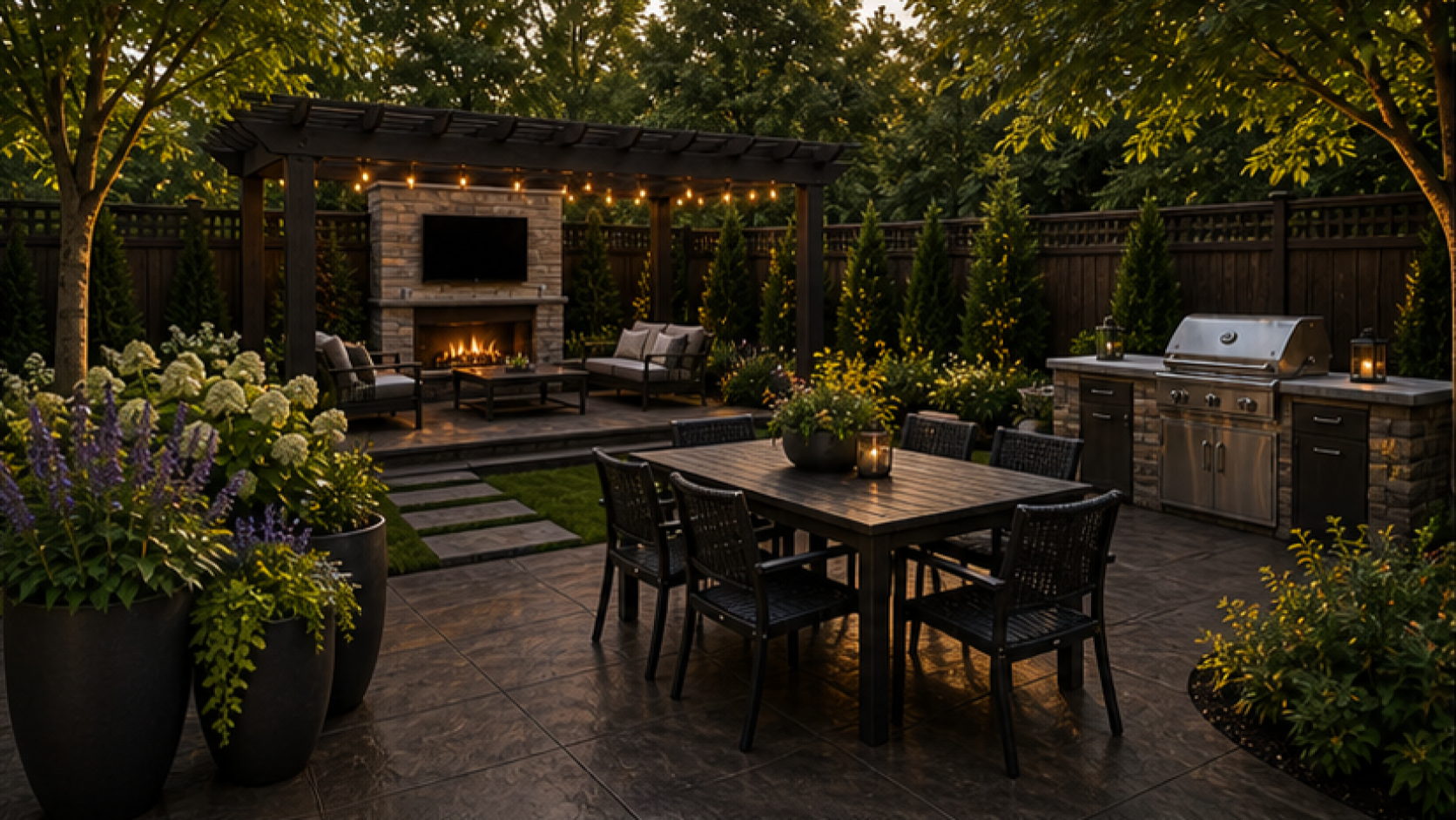 Patio Ideas with dark wood accents