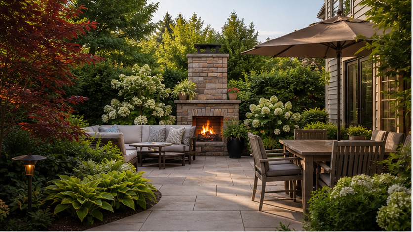 Patio Ideas with lush planting
