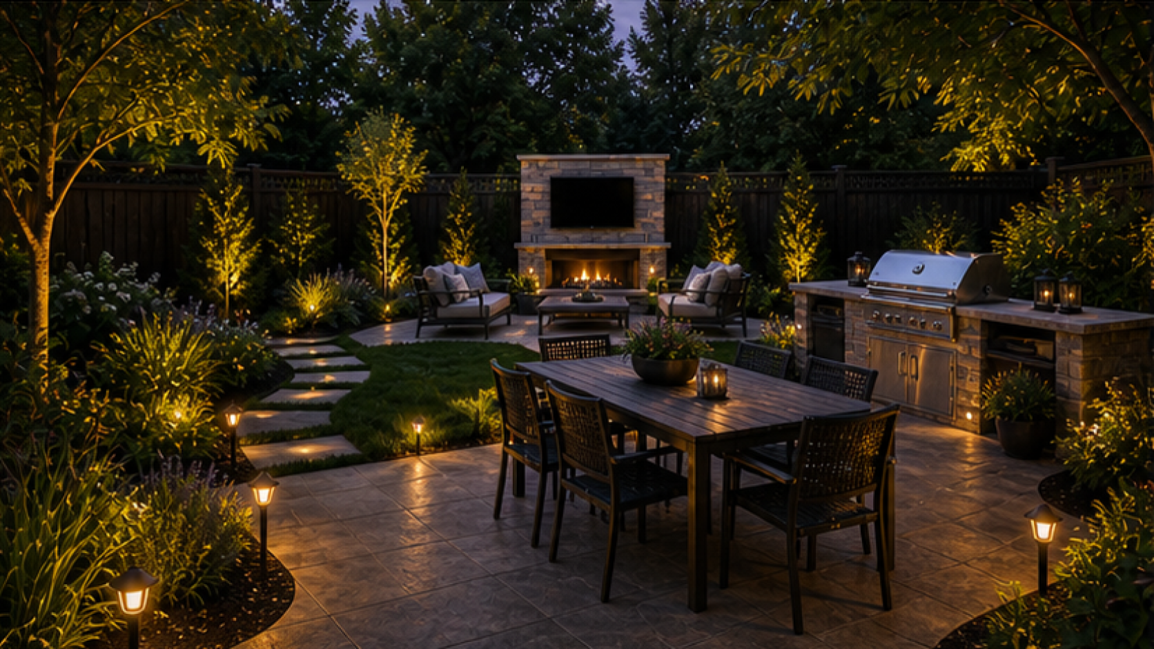 Patio Ideas with path light accents