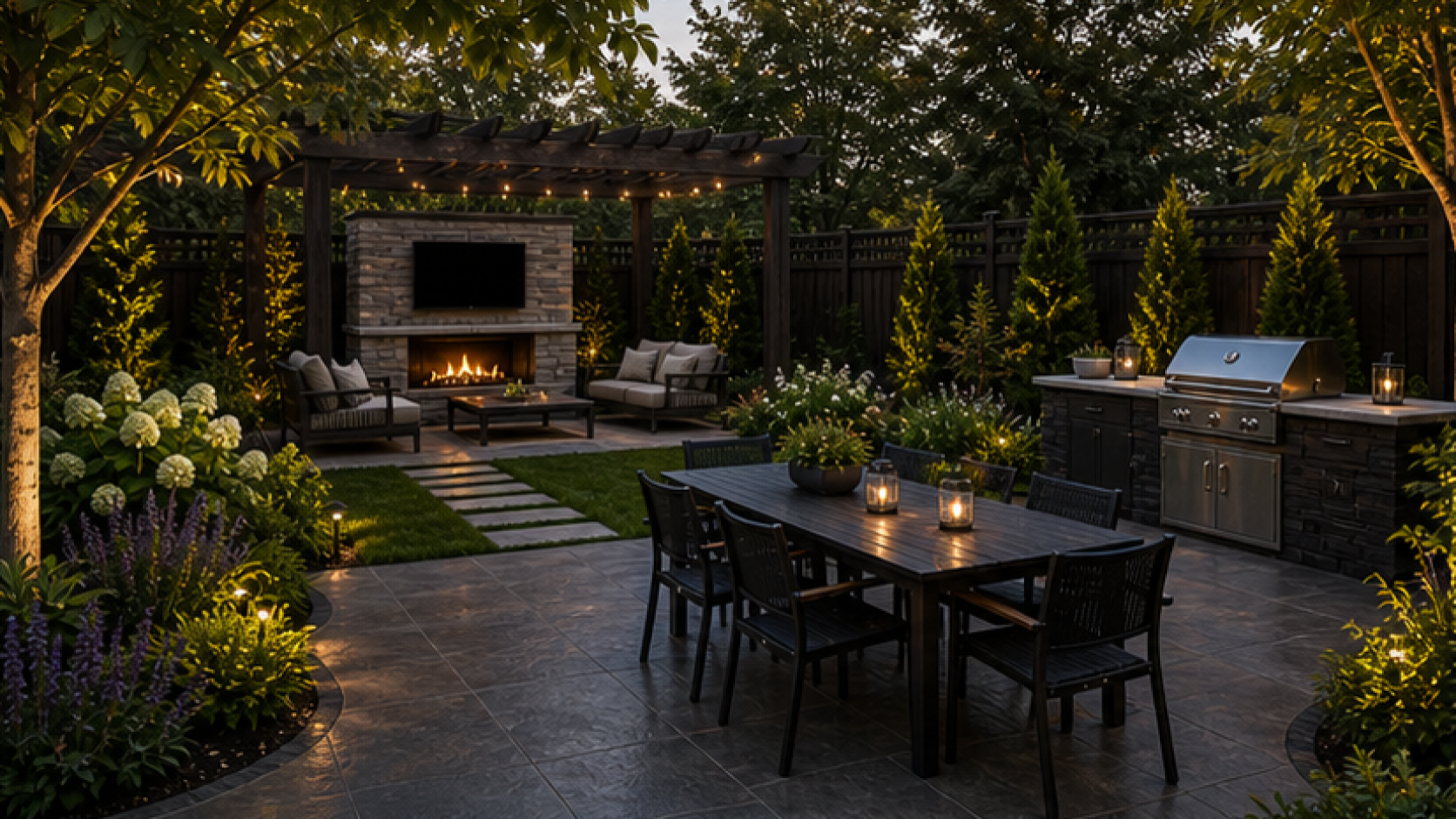 Patio Ideas with dark wood accents