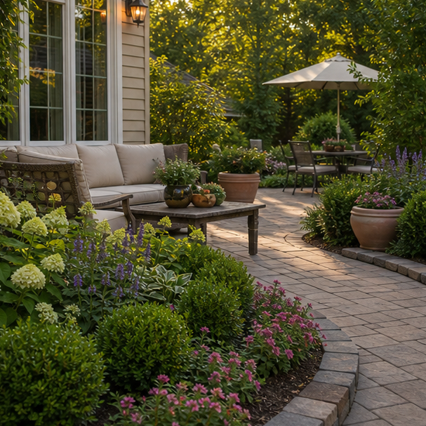 Patio Landscaping Ideas with layered planting