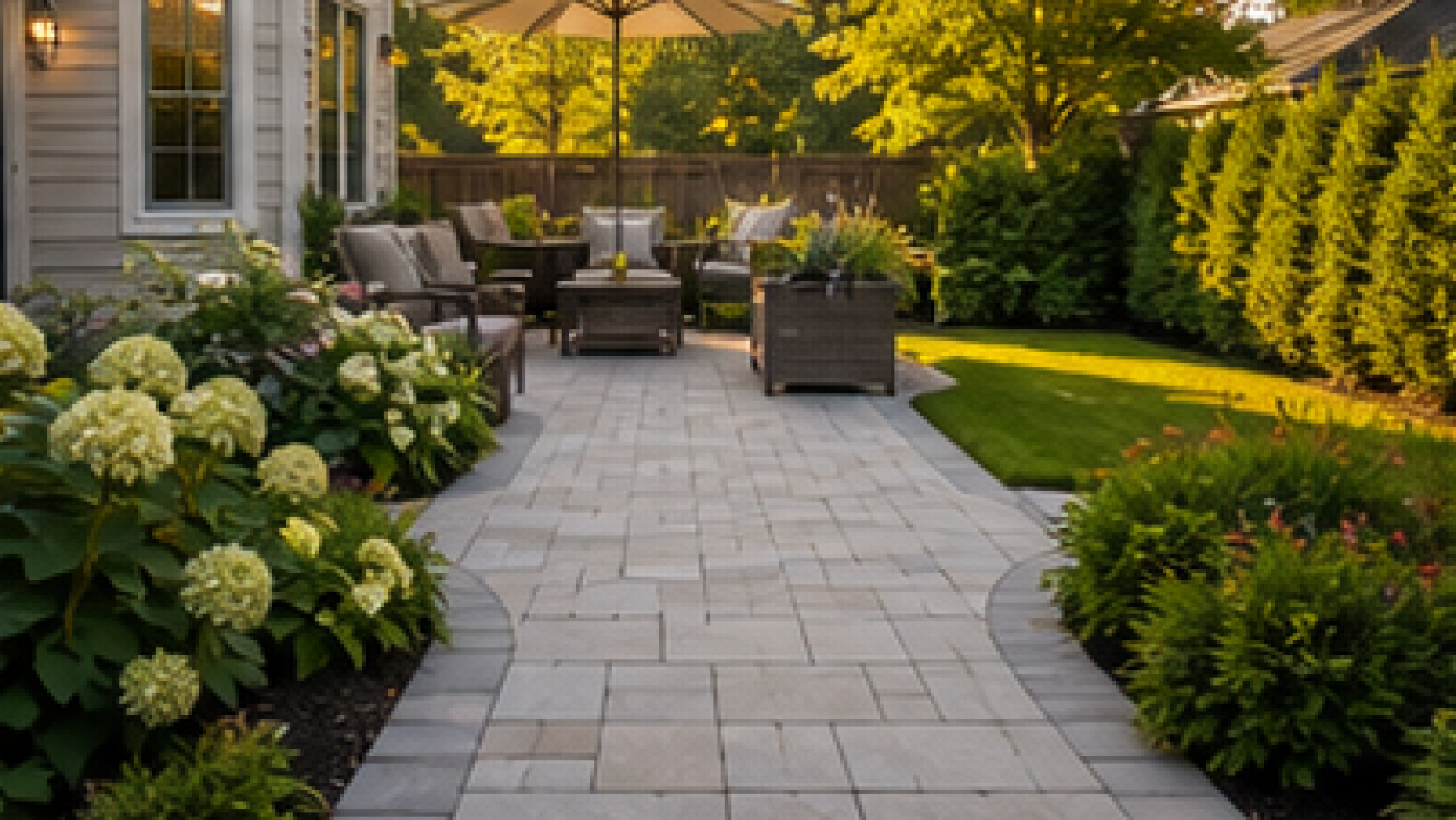 Patio Landscaping Ideas with light pavers