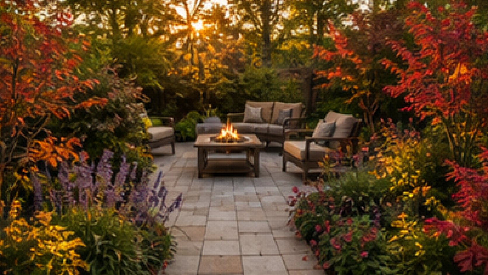 Patio Landscaping Ideas with seasonal color