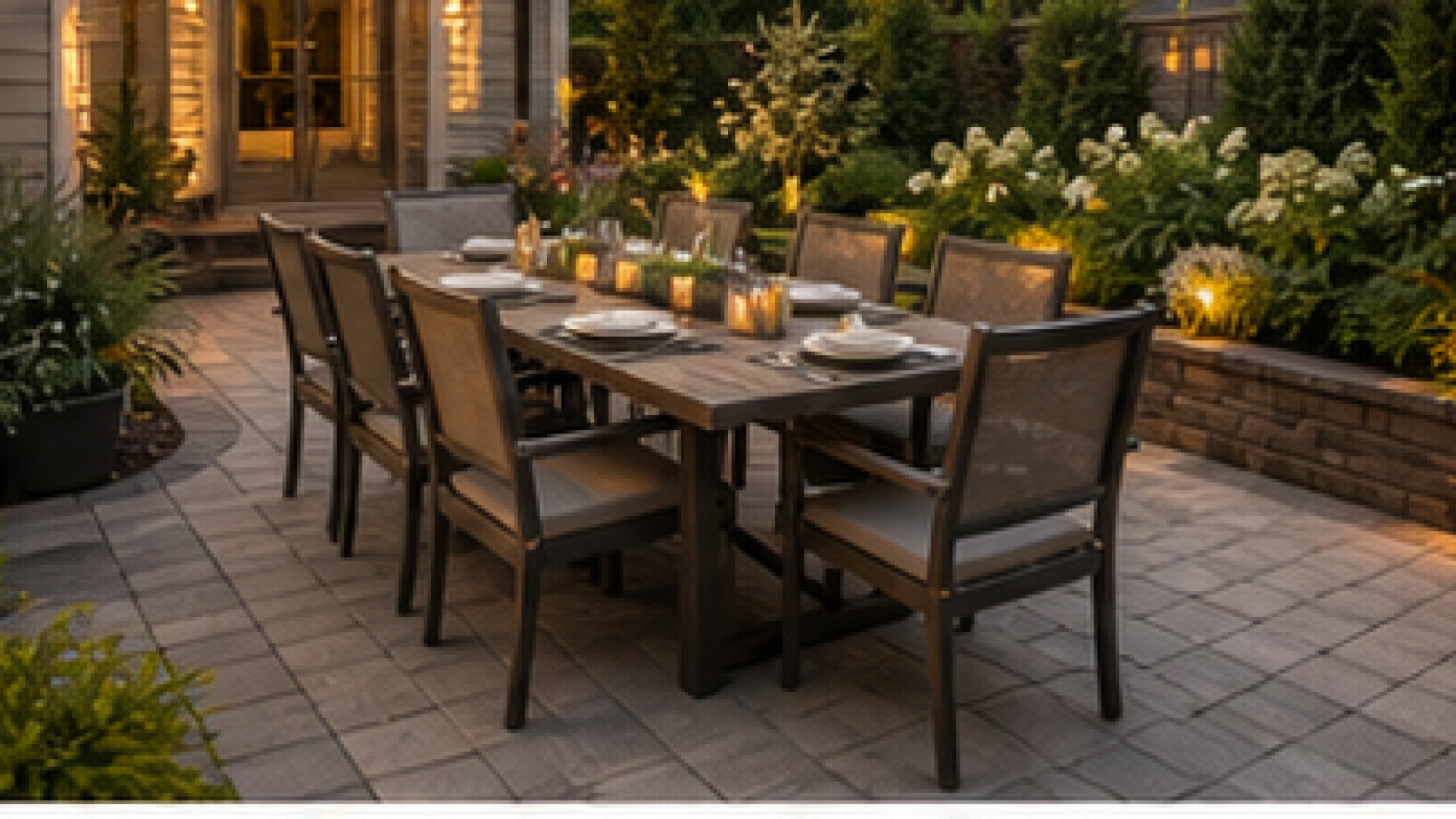 Paver Patio Ideas with dining set
