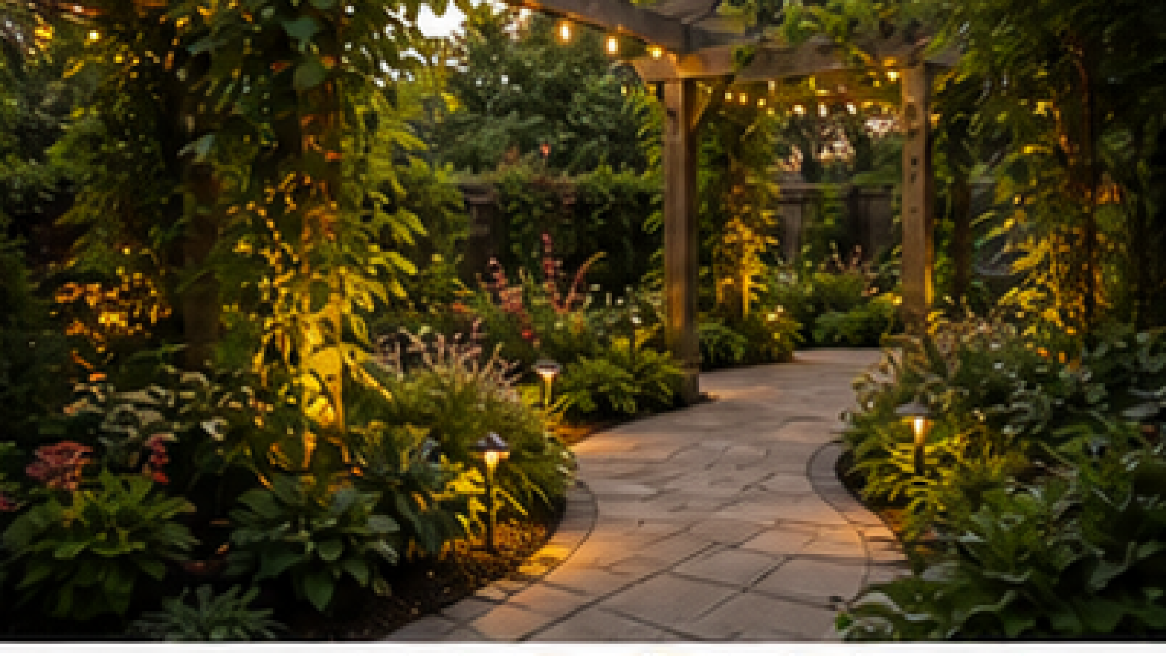 Pergola Landscaping Ideas with path lights
