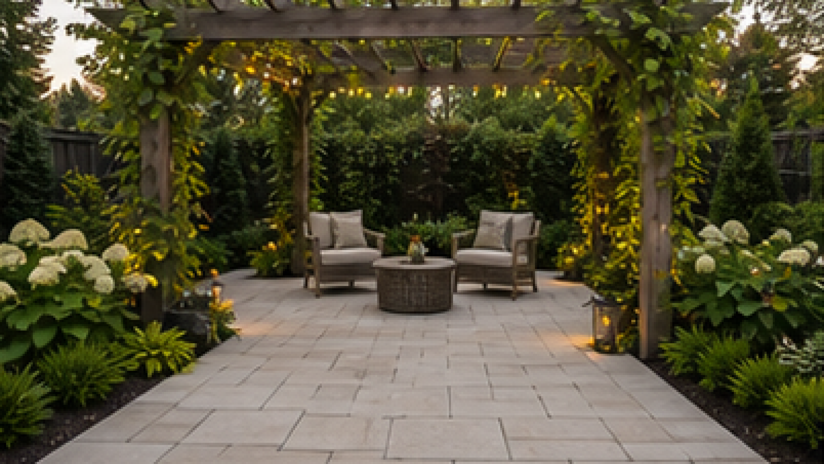 Pergola Landscaping Ideas with light pavers