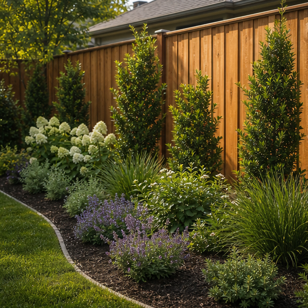 Privacy Fence Landscaping Ideas with layered planting