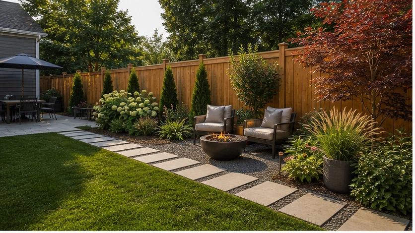 Privacy Fence Landscaping Ideas with layout idea