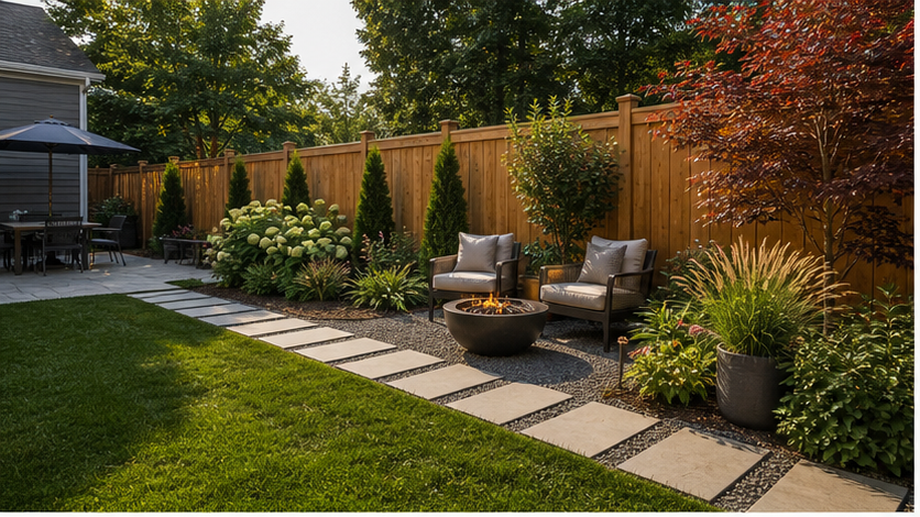 Privacy Fence Landscaping Ideas with layout idea