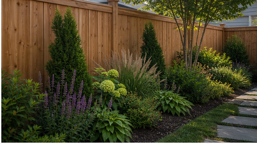 Privacy Fence Landscaping Ideas with materials and planting