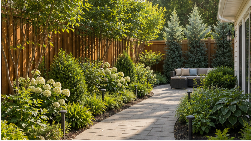 Privacy Fence Landscaping Ideas with light pavers