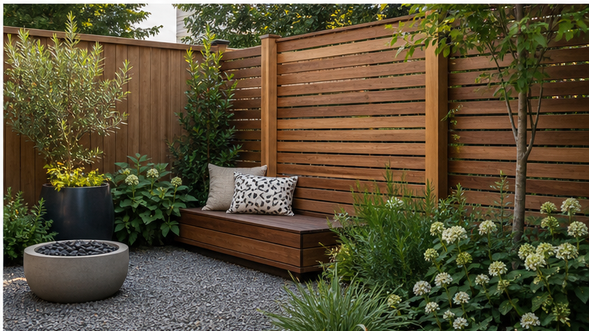 Privacy Fence Landscaping Ideas with natural wood