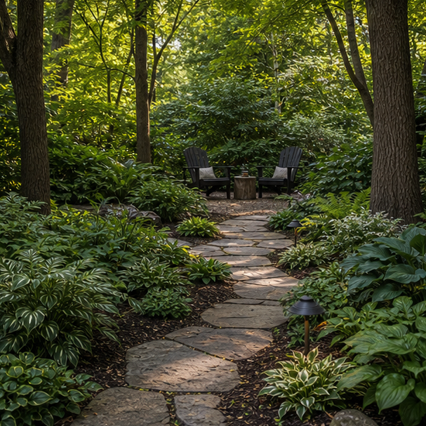 Shade Garden Landscaping Ideas with layout direction