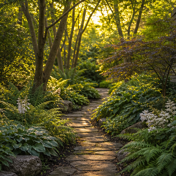 Shade Garden Landscaping Ideas with lighting direction