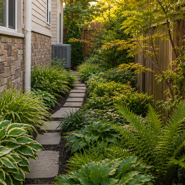 Side Yard Garden Ideas with layered planting