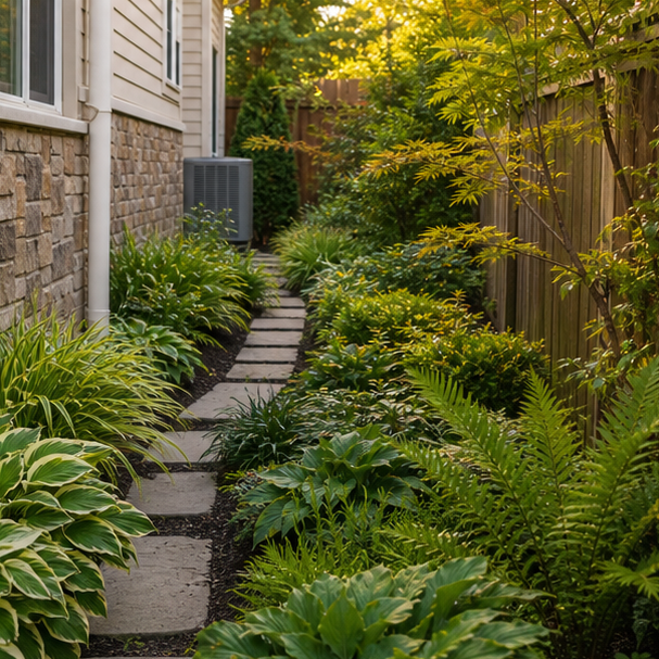Side Yard Garden Ideas with layered planting