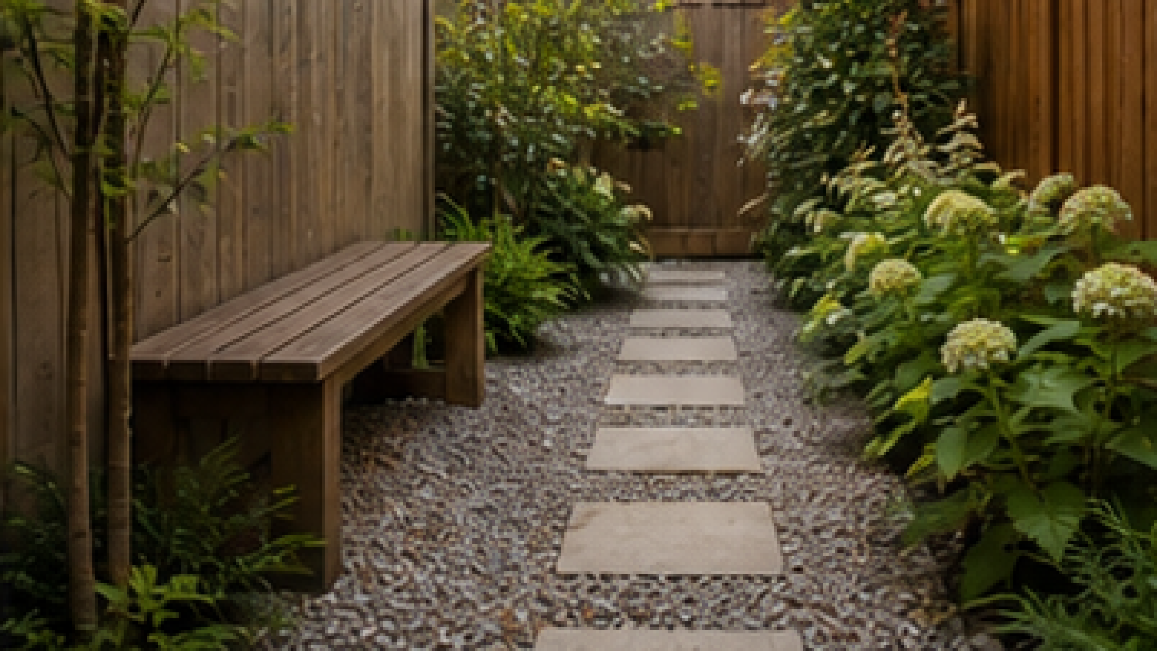 Side Yard Garden Ideas with small bench
