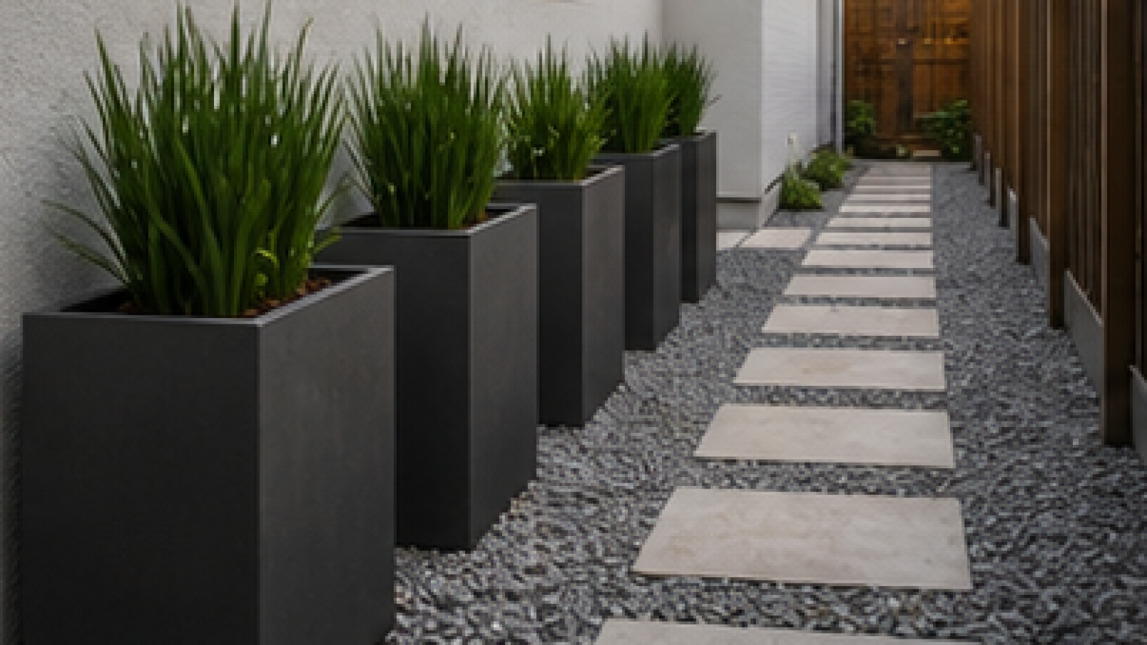 Side Yard Garden Ideas with slim planters