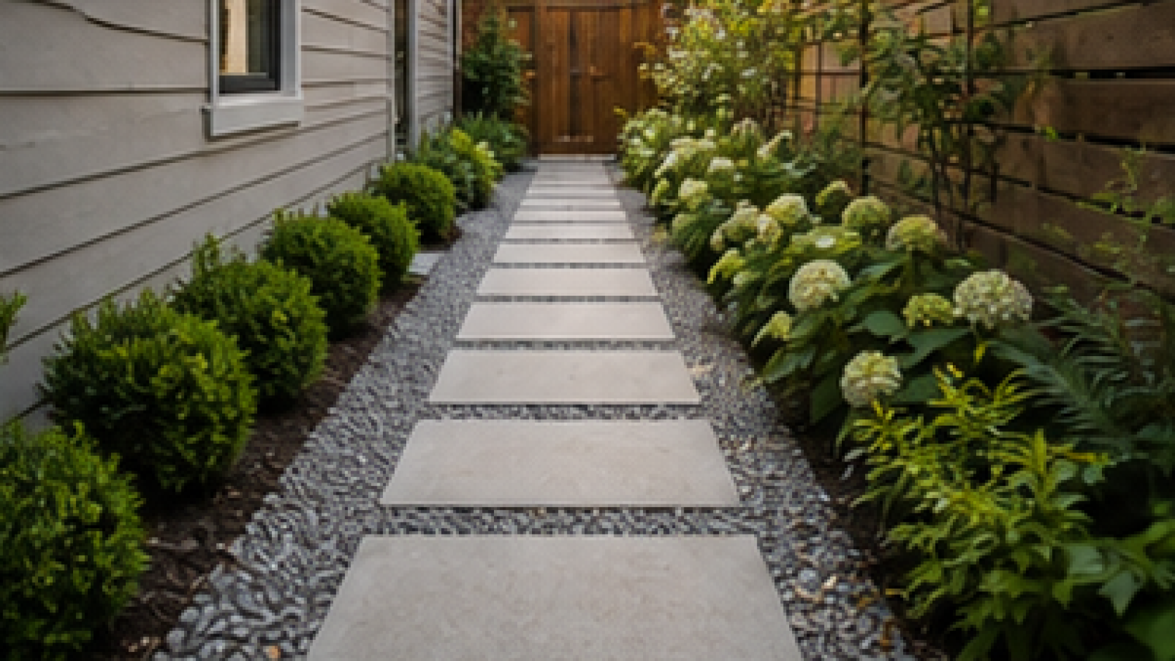Side Yard Garden Ideas with light pavers