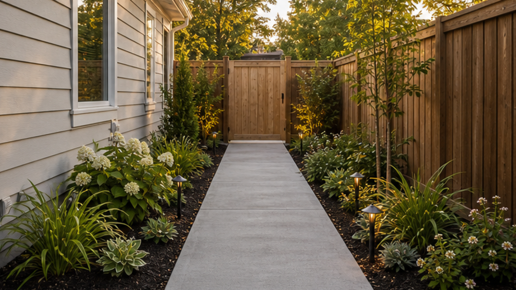 Side Yard Landscaping Ideas with a natural concrete look