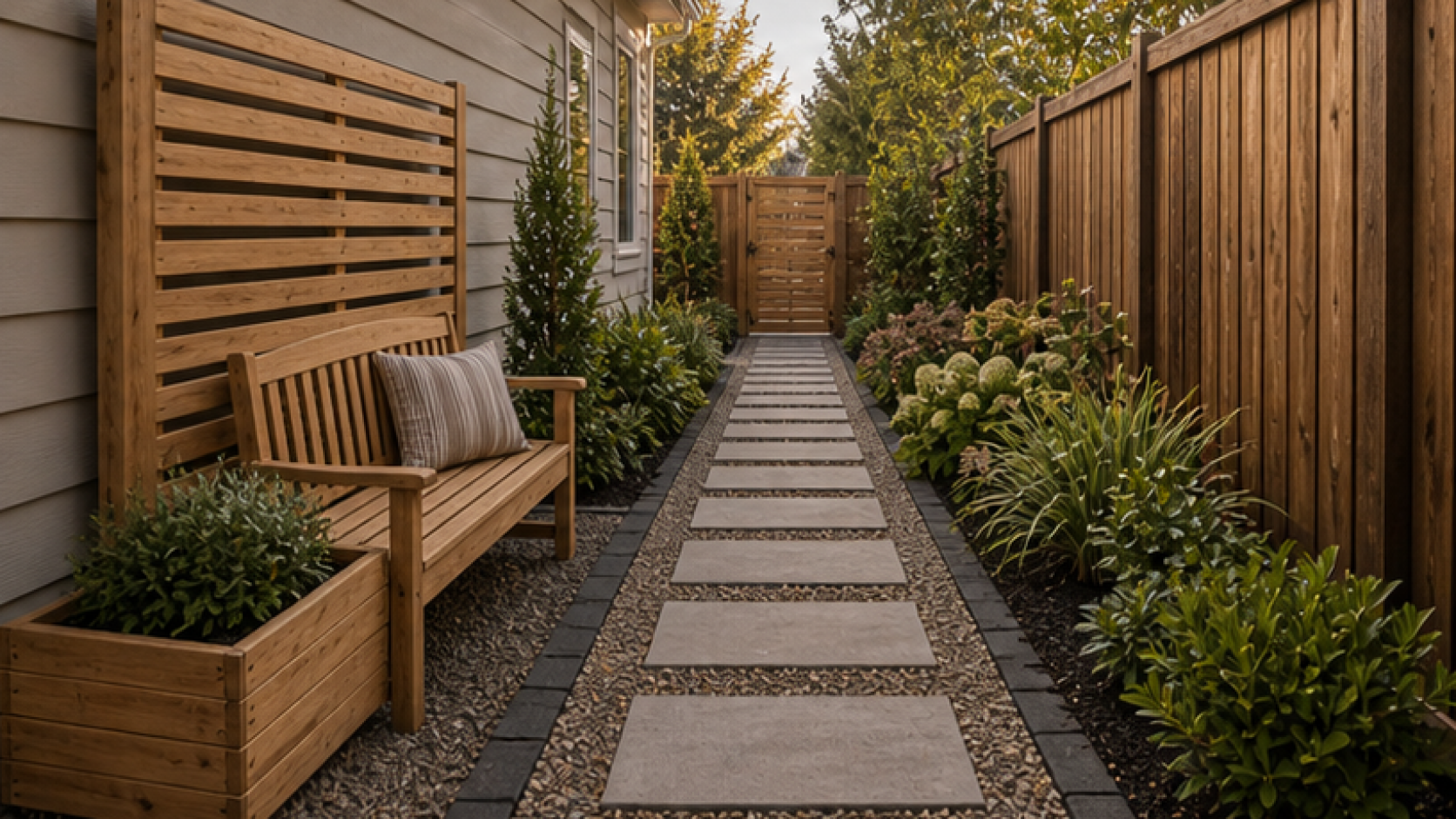 Side Yard Landscaping Ideas with natural wood accents