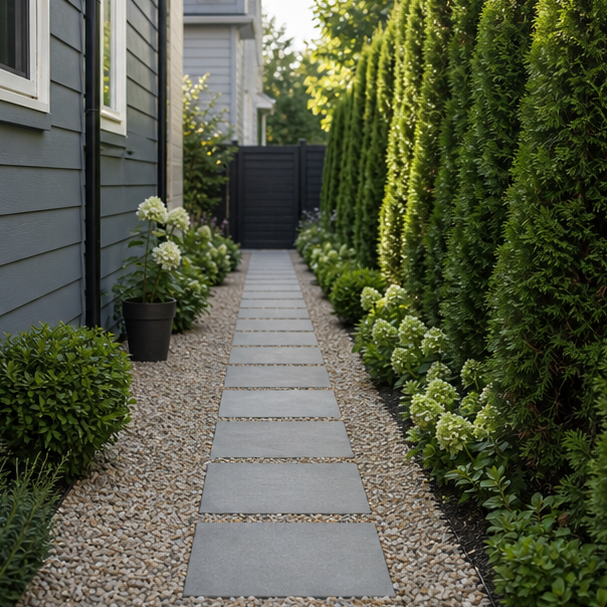Side Yard Paver Ideas with gravel border