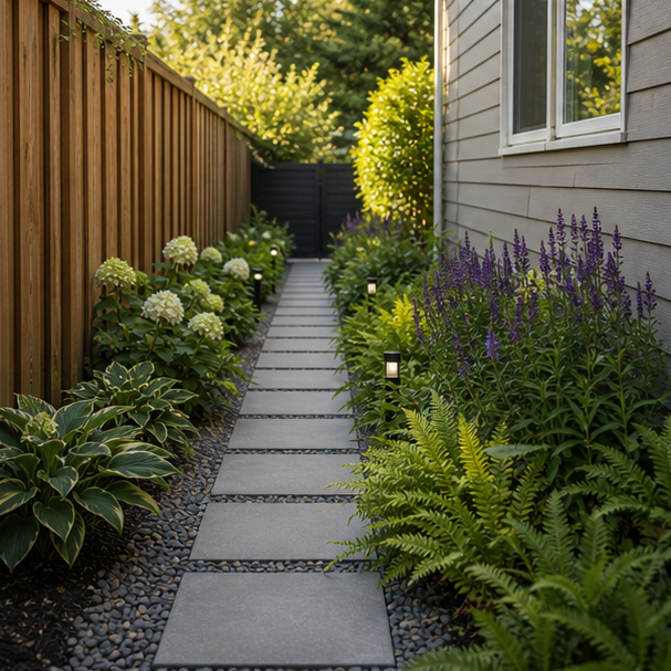 Side Yard Paver Ideas with planting strip