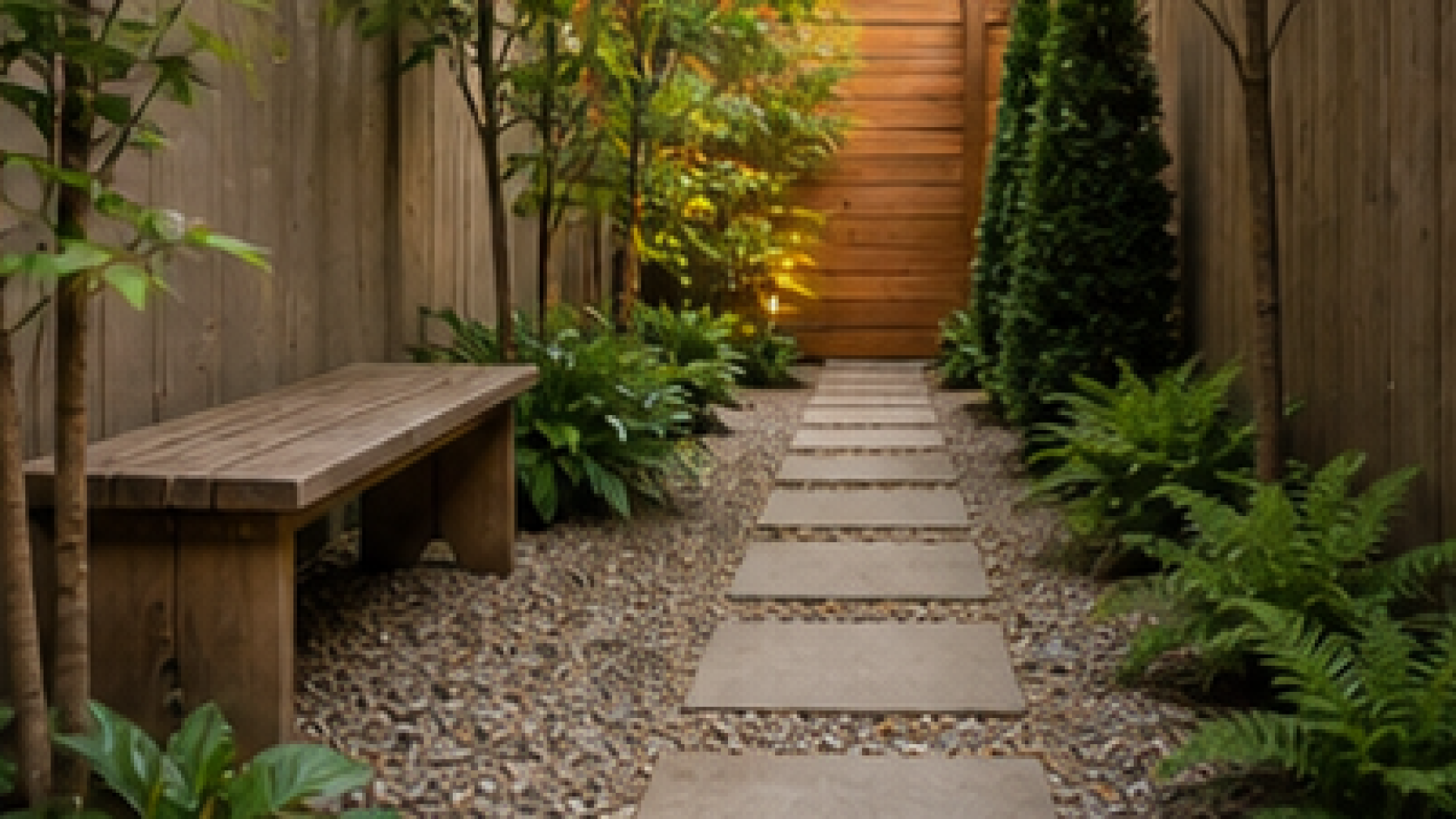 Side Yard Walkway Ideas with small bench