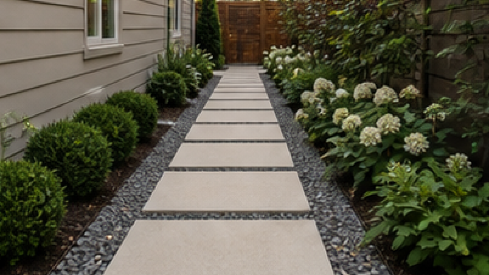 Side Yard Walkway Ideas with light pavers