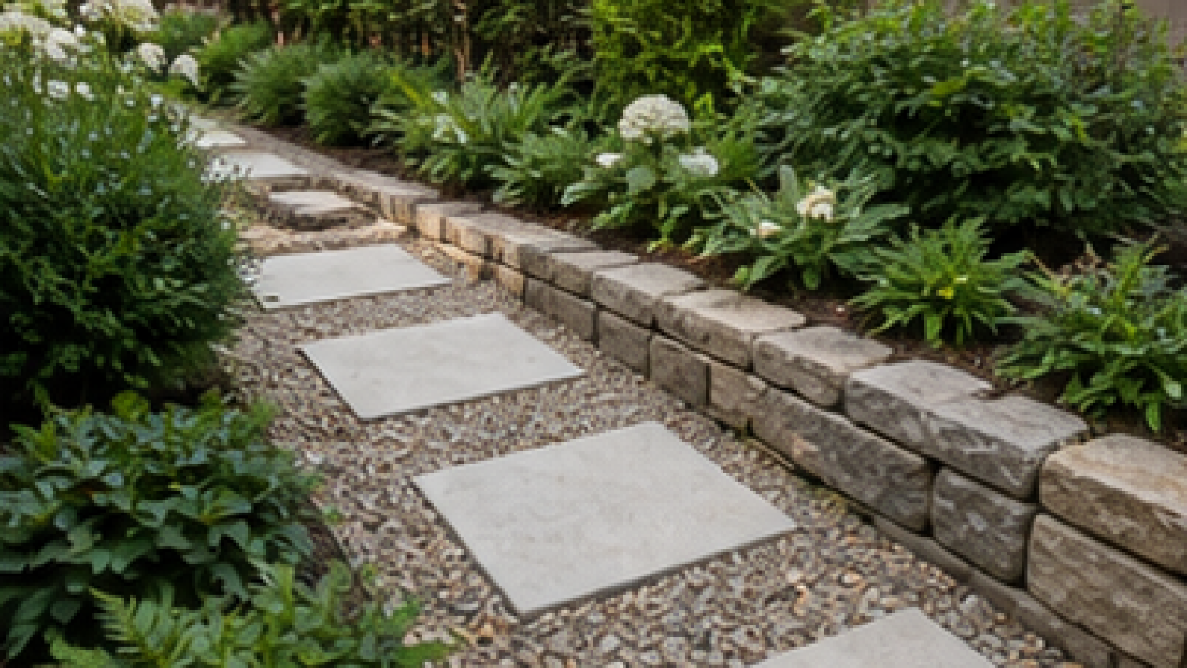 Side Yard Walkway Ideas with stone border