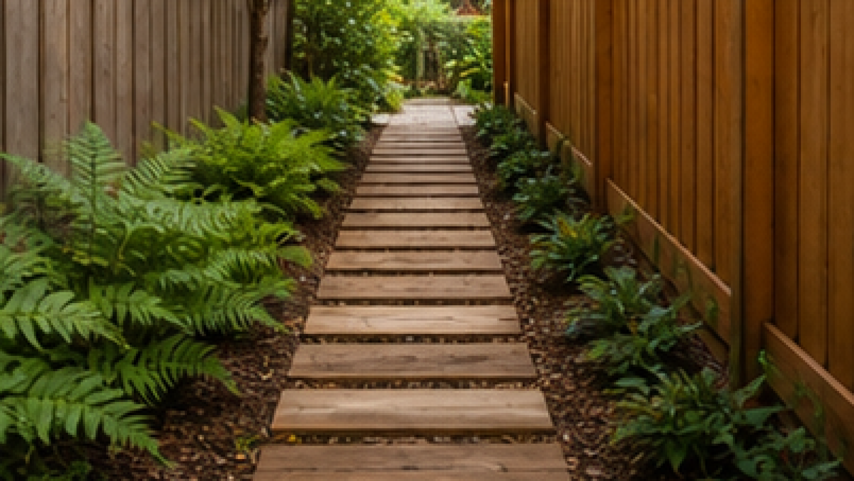 Side Yard Walkway Ideas with natural wood