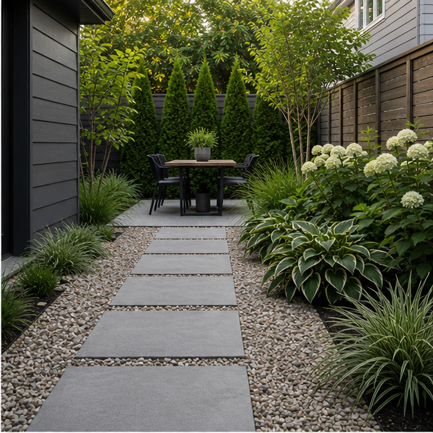 Simple Backyard Landscaping Ideas with stone texture