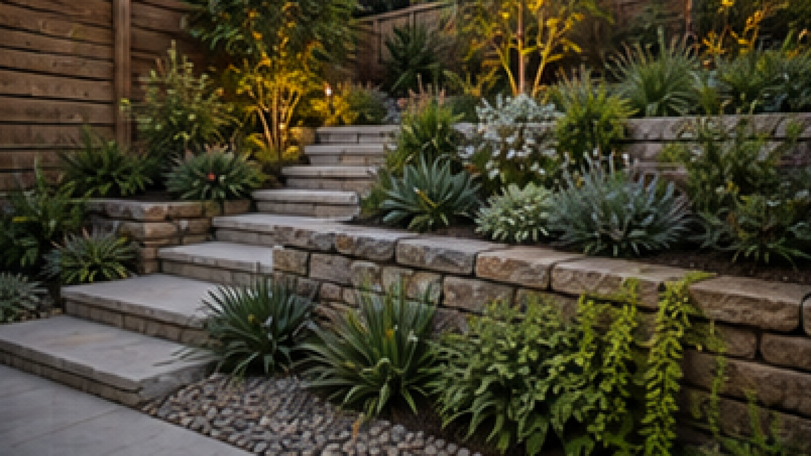 Sloped Backyard Landscaping Ideas materials and planting