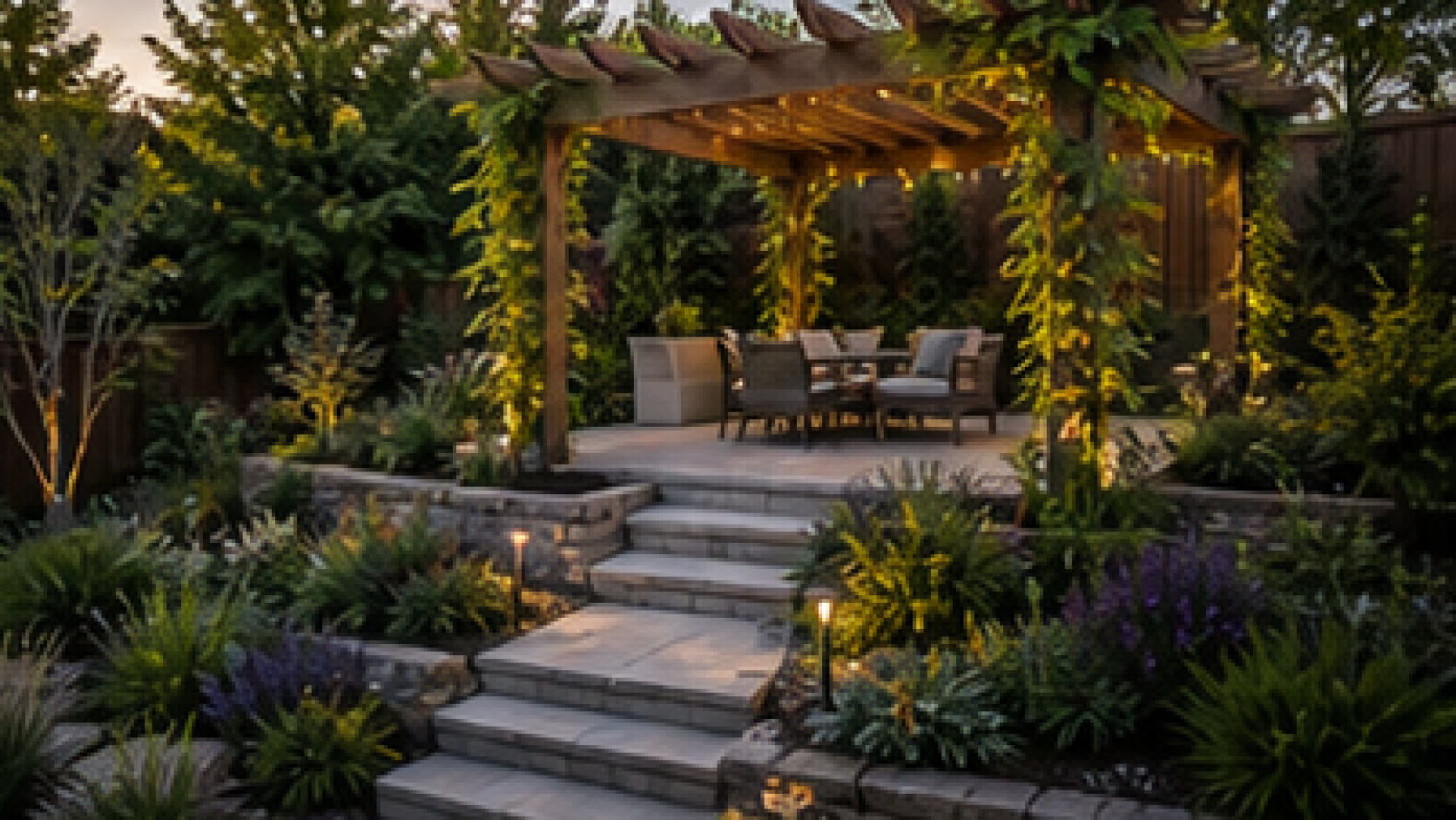 Sloped Backyard Landscaping Ideas with pergola accent