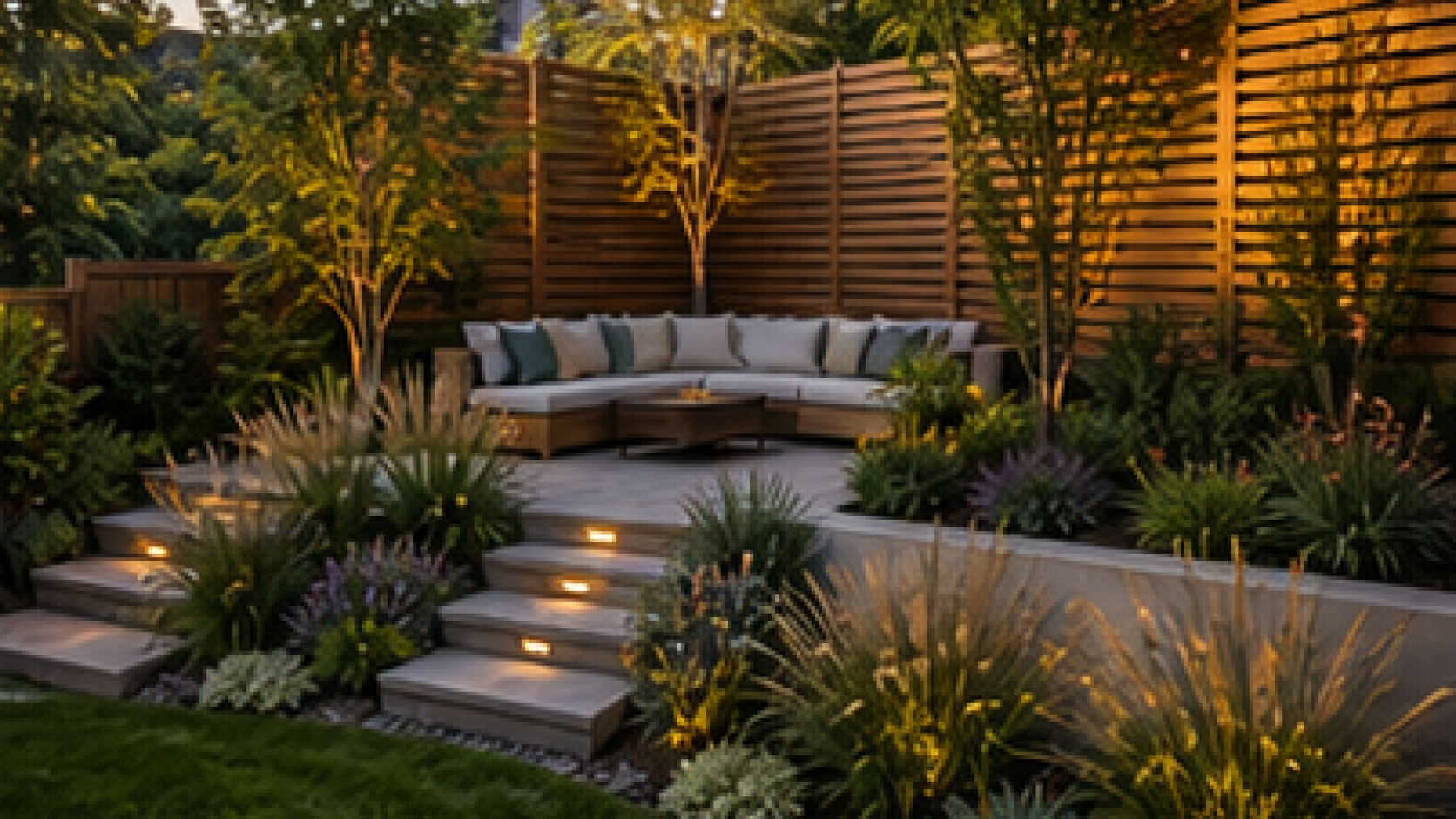 Sloped Backyard Landscaping Ideas with natural wood