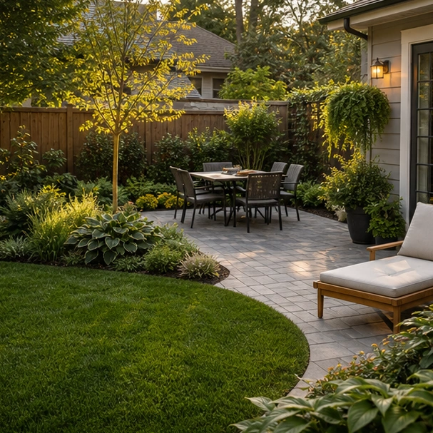 Small Backyard Landscaping Ideas with layered planting