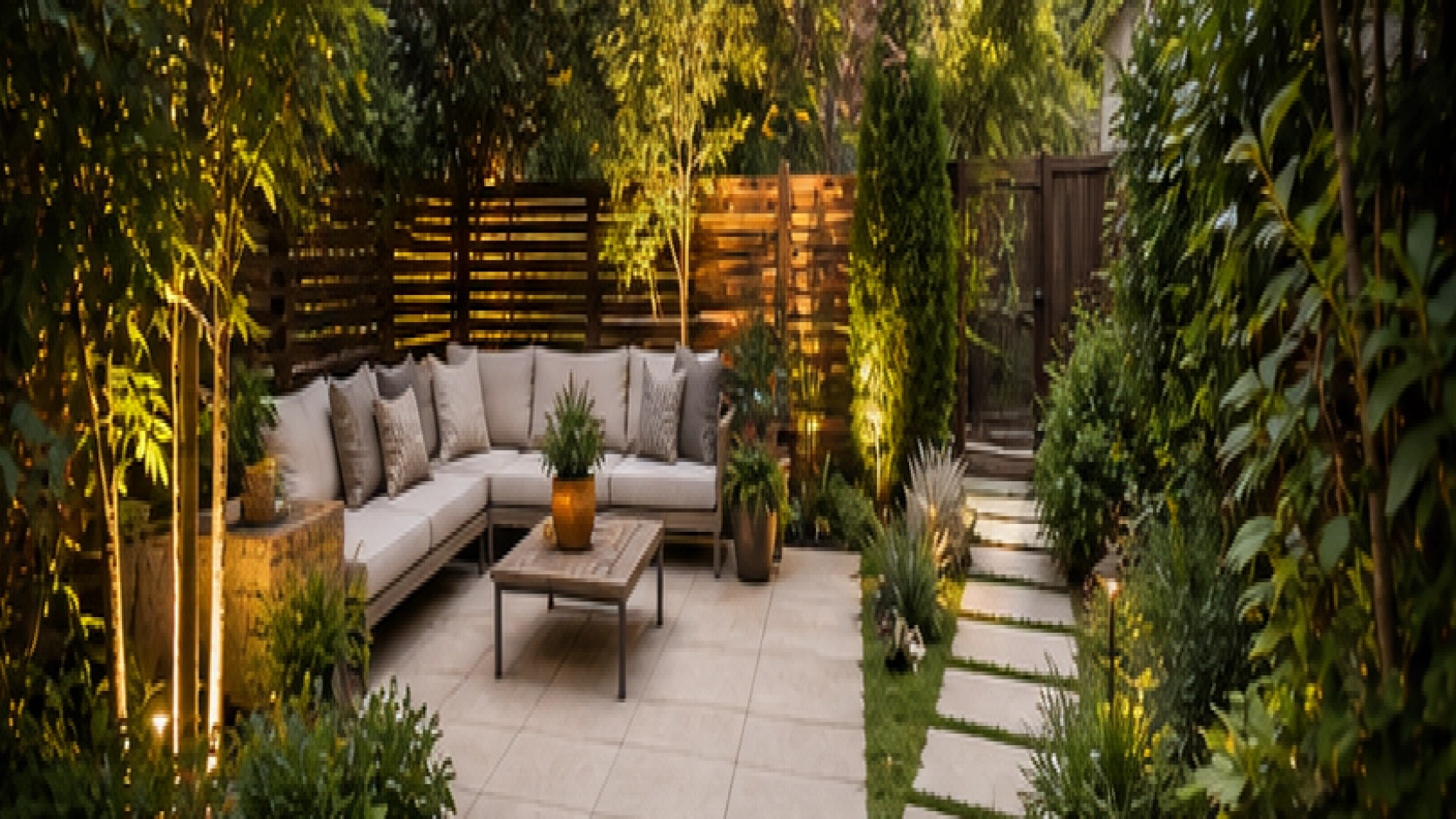 Small Backyard Landscaping Ideas with light pavers