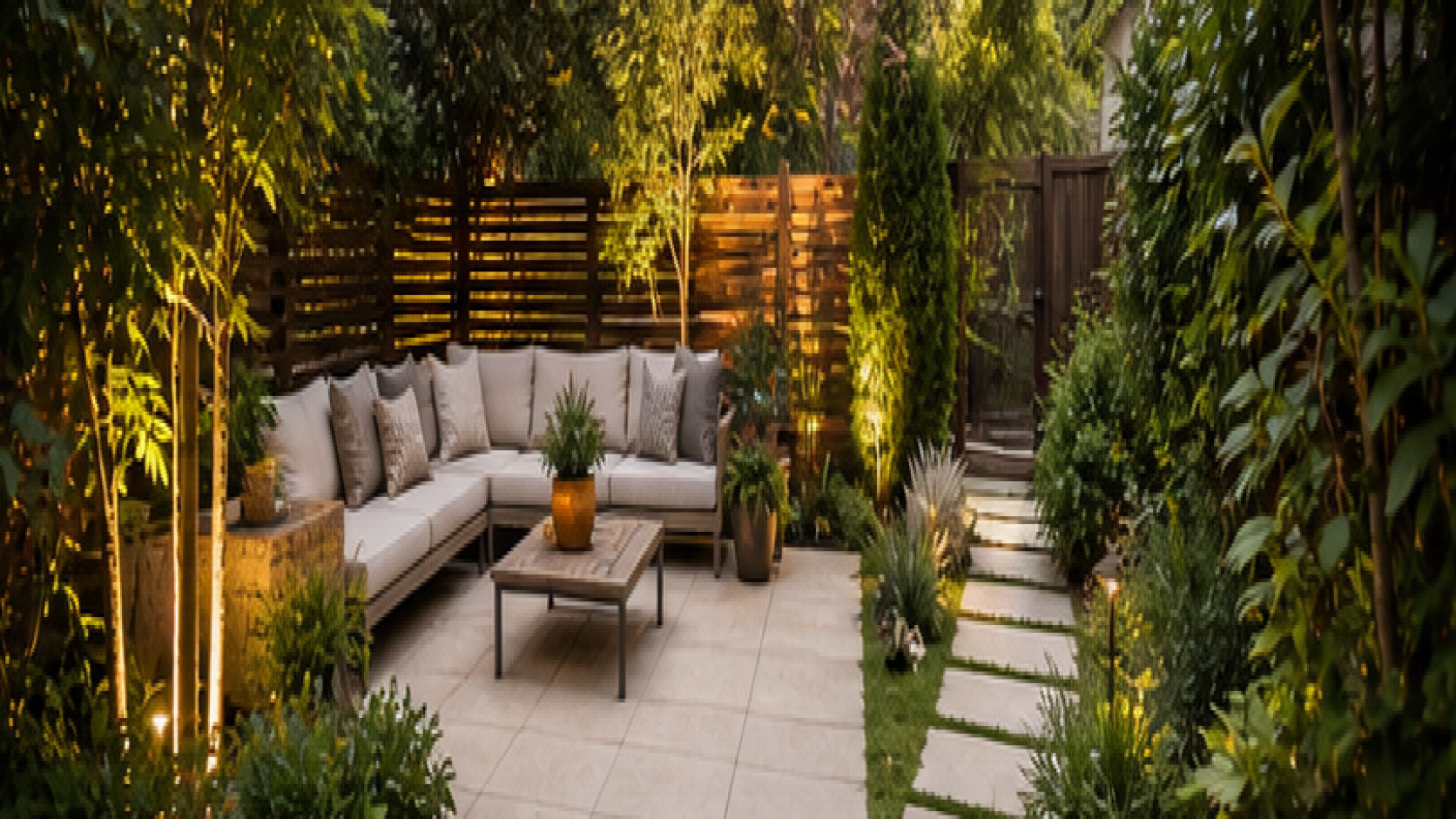 Small Backyard Landscaping Ideas with light pavers