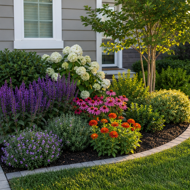 Small Front Yard Flower Bed Ideas with layered planting