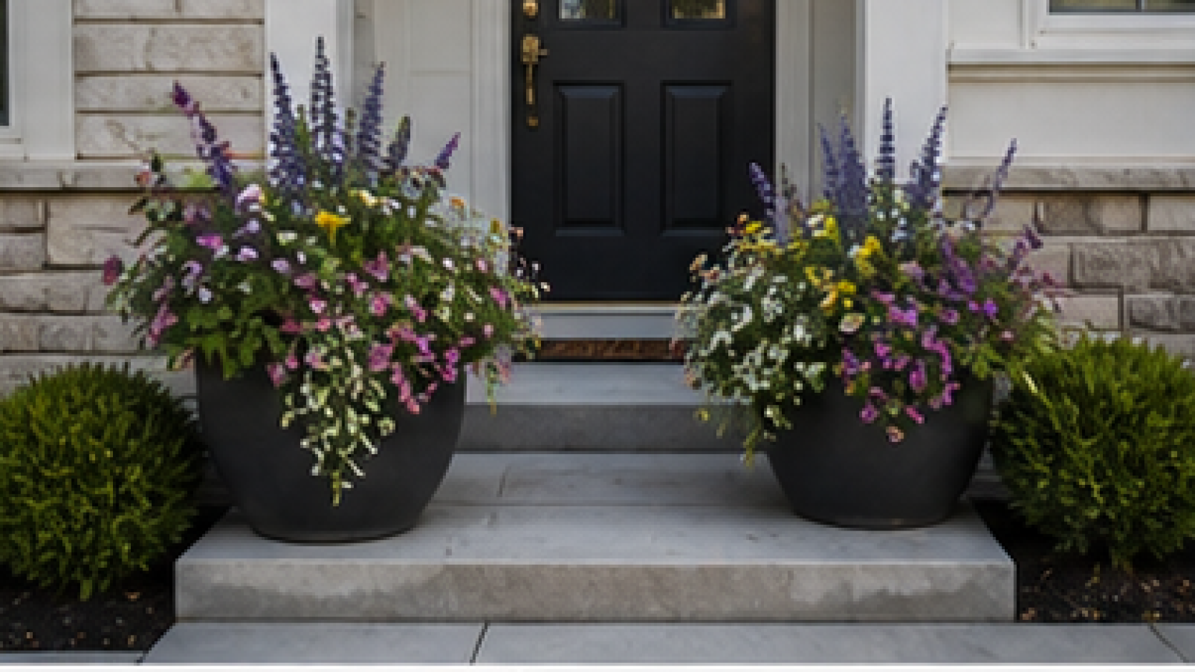 Small Front Yard Flower Bed Ideas with entry planters